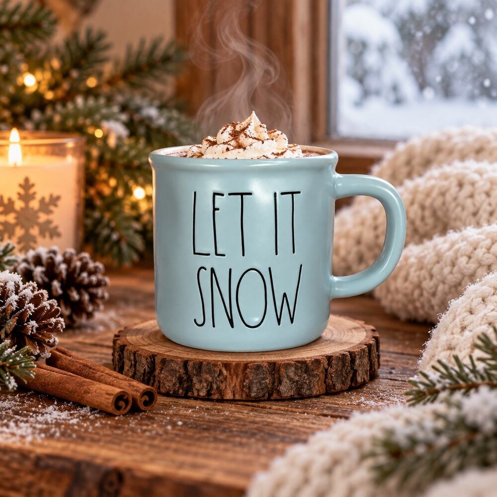 Rae Dunn Let It Snow Light Blue Large Letter Mug 16 oz Winter